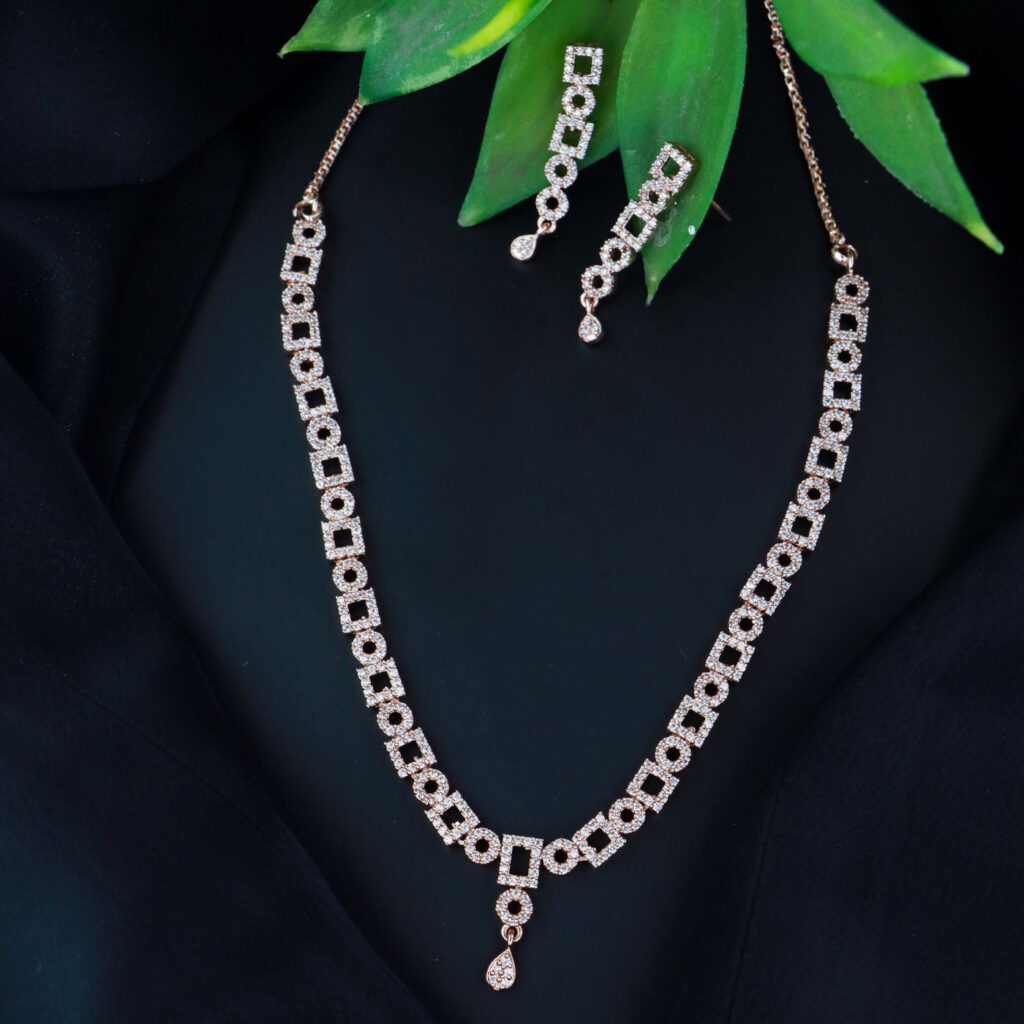 Rose Gold Plated CZ Chain Necklace for Women | Bridal Jewellery India