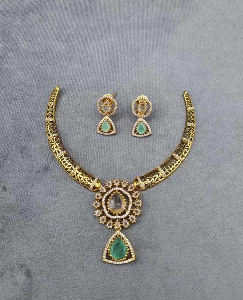 Mint Gold Plated AD Necklace Set | Bridal Jewellery India