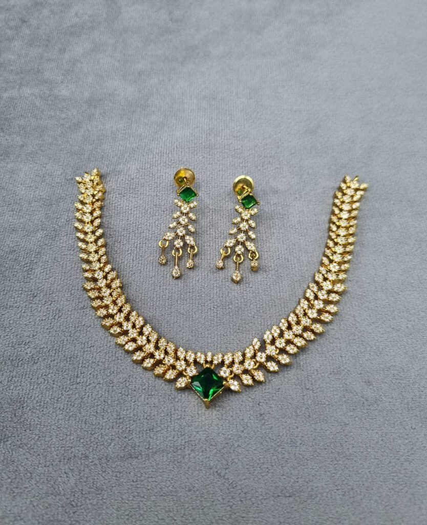 Emerald Leaf Necklace in 18K Gold Plated | Bridal Jewellery India
