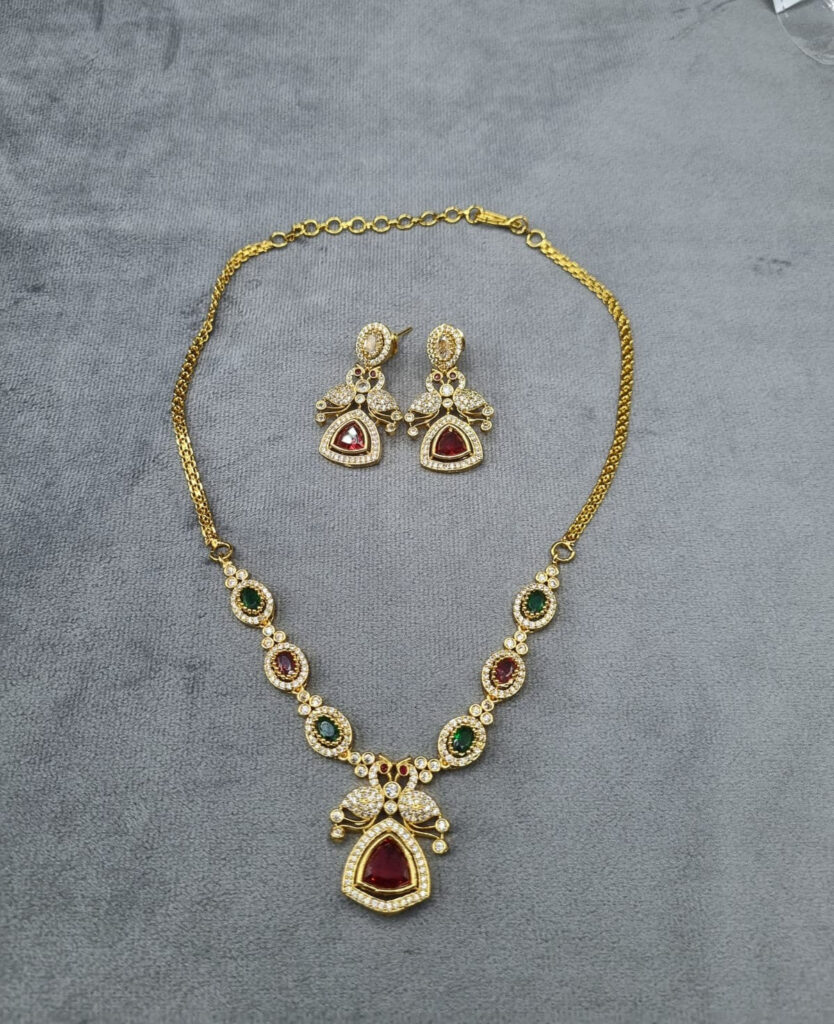Gold Tone Multi Color AD Earrings | Bridal Jewellery India