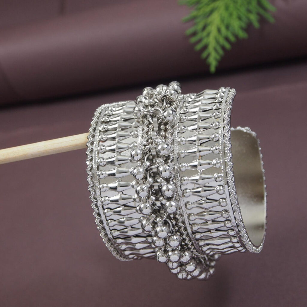 Oxidised Silver Afghan Ghungroo Kada Bracelet for Women | Bridal Jewellery India