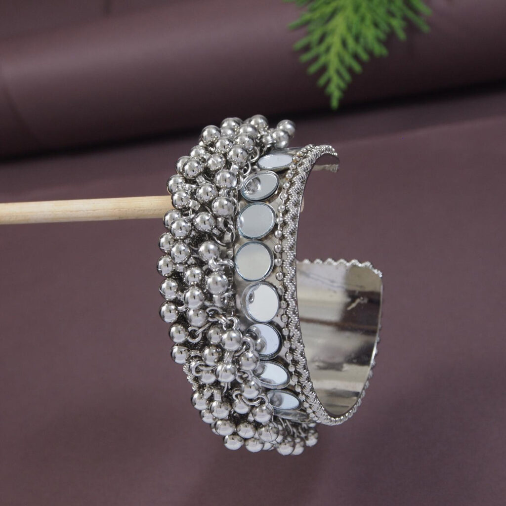 Oxidised Silver Afghani Ghungroo Kada Bracelet for Women | Bridal Jewellery India