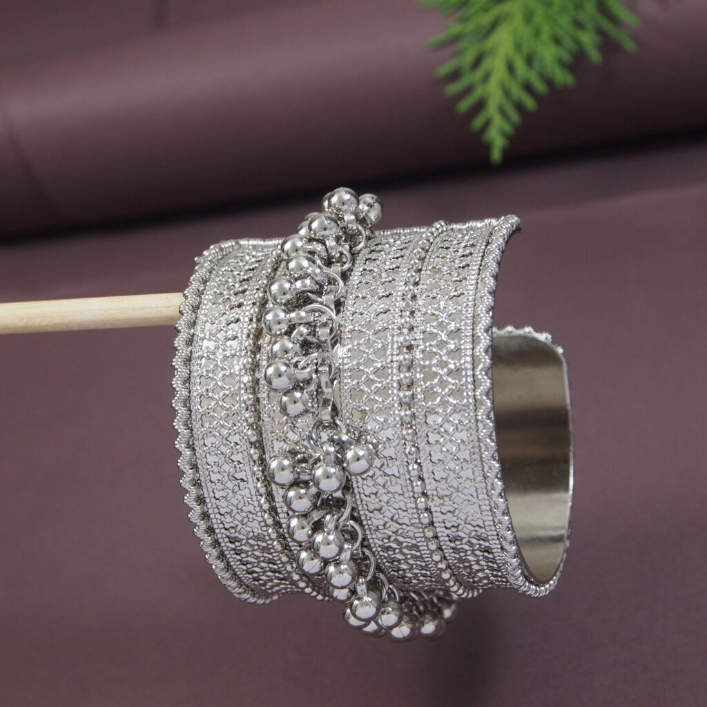 Oxidised Silver Afghani Ghungroo Kada Bracelet for Women | Bridal Jewellery India