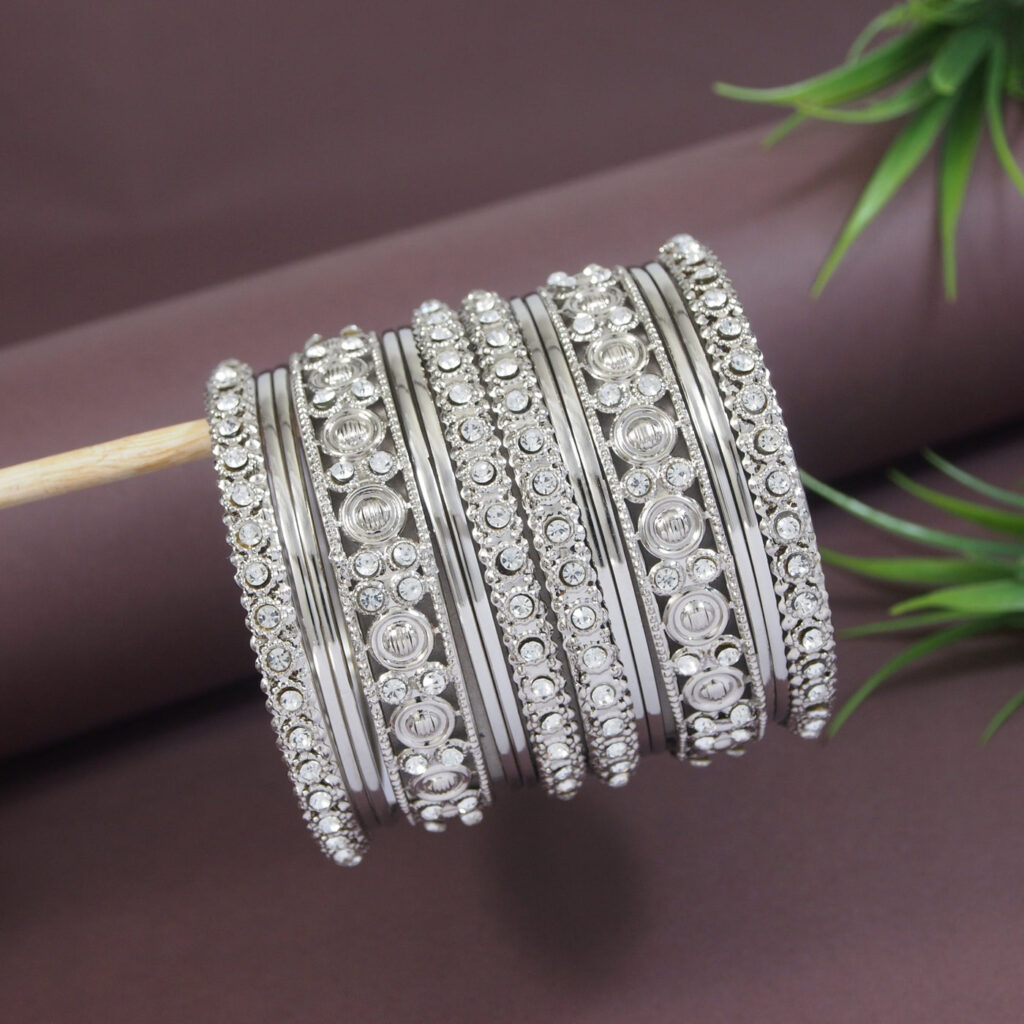 Ethnic Silver Plated Stone Work Bangles for Women | Bridal Jewellery India