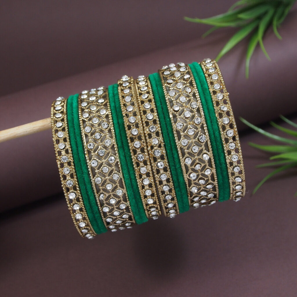 Gold Plated Velvet Chuda Bangle Set for Bridal | Bridal Jewellery India