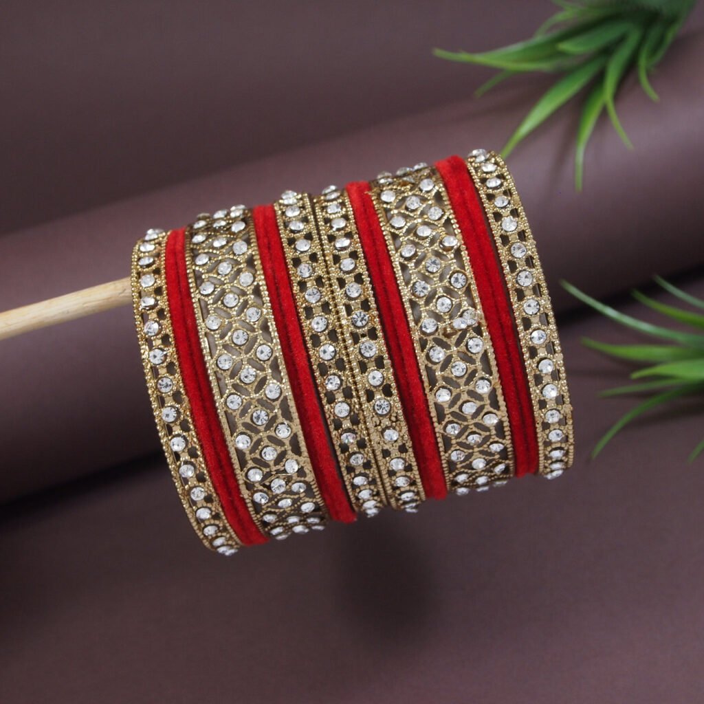 Gold Plated Velvet Chuda Bangle Set for Bridal | Bridal Jewellery India