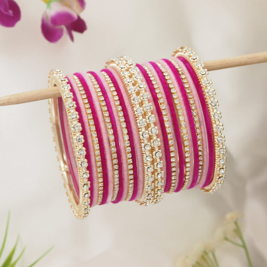Gold Plated Velvet Studded Bridal Chuda Bangle | Bridal Jewellery India