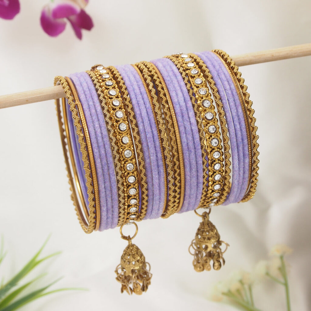 Handcrafted Velvet Jhumka Bangle Set in Gold Plated for Bridal Wear | Bridal Jewellery India
