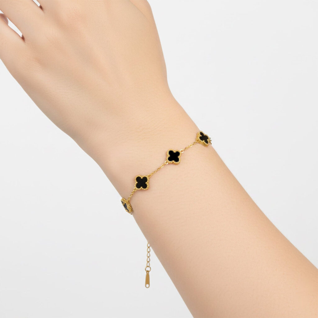 Oxidised Silver Clover Charm Bracelet for Girls | Bridal Jewellery India