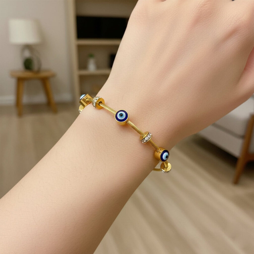 Rose Gold Plated Evil Eye Cable Bracelet for Women | Bridal Jewellery India