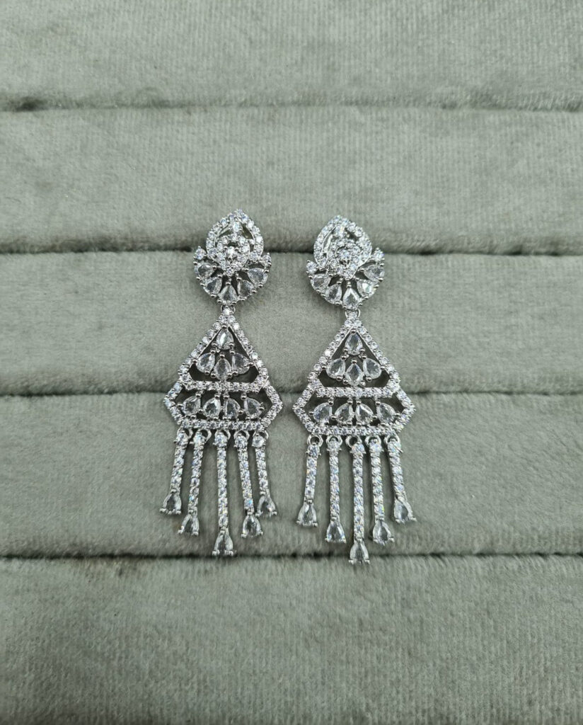 Geometric Earrings in Rhodium Silver | Bridal Jewellery India