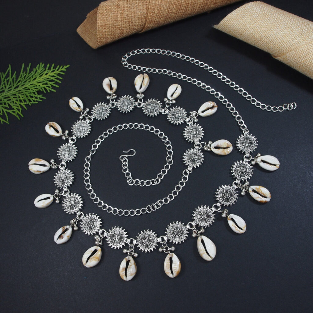 Oxidised Silver Navratri Necklace with Shell   Ghungroo | Bridal Jewellery India