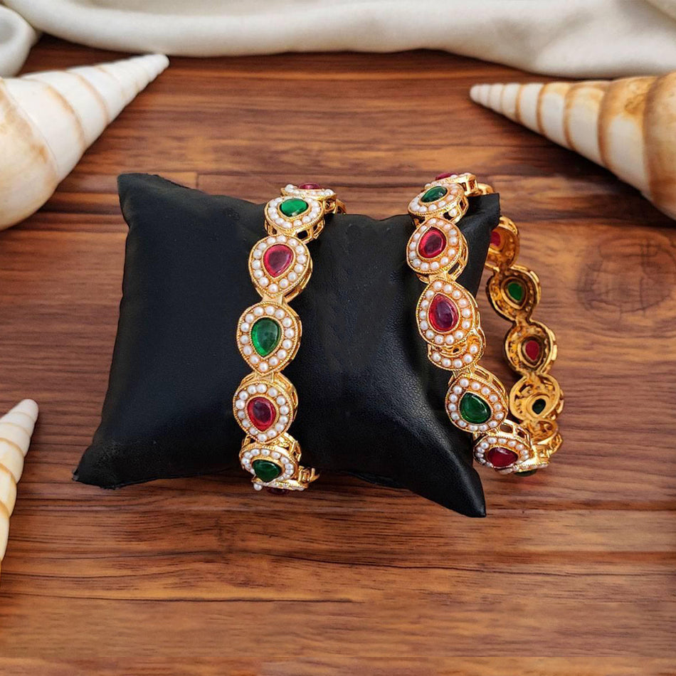 High Stone Gold Plated Bangles in Fancy Style | Bridal Jewellery India
