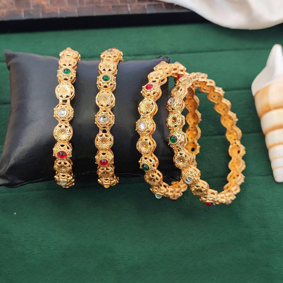 High Gold Plated Bangles in Floral Design | Bridal Jewellery India
