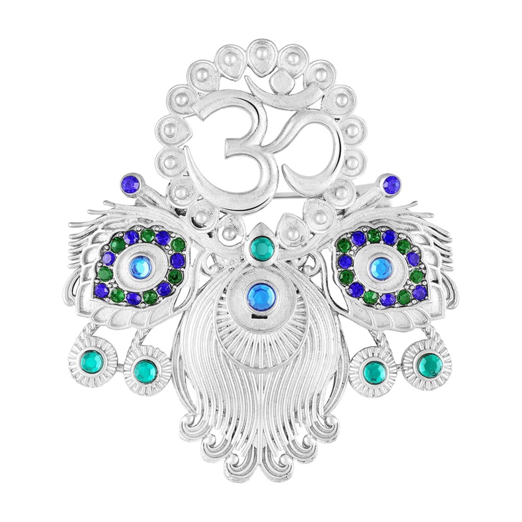 Rhodium Plated Brooch Pin in Peacock Design for Men | Bridal Jewellery India