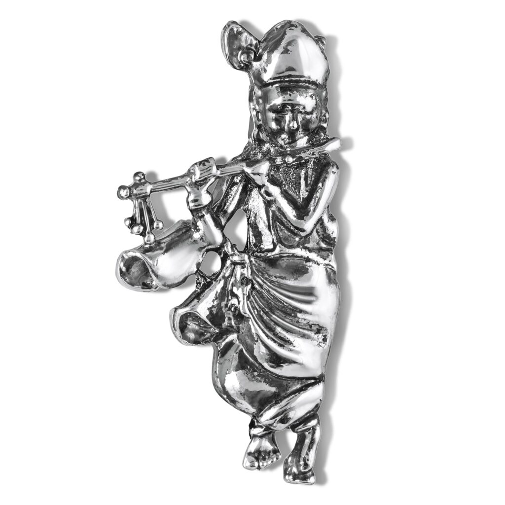Divine Oxidised Rhodium Lord Krishna Brooch for Blazer | Bridal Jewellery India