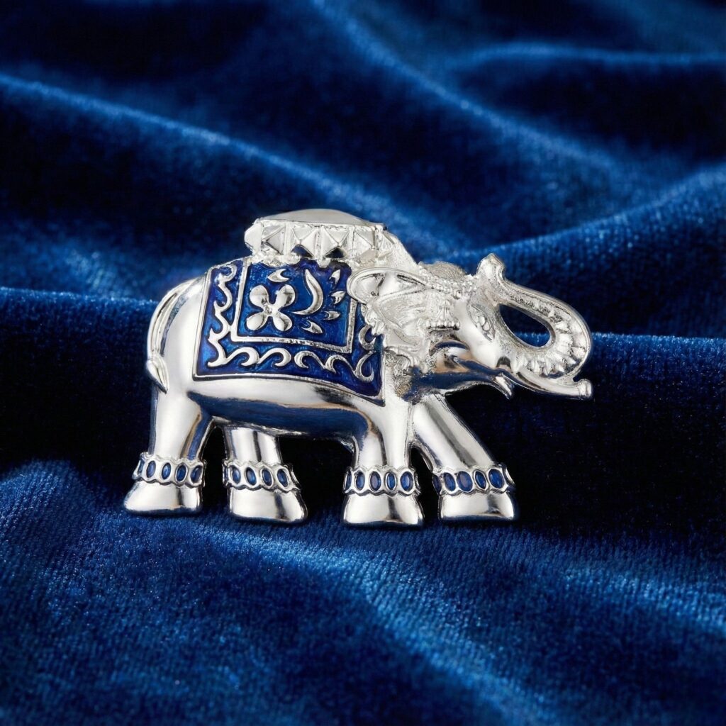 Royal Elephant Shaped Brooch in Silver | Bridal Jewellery India