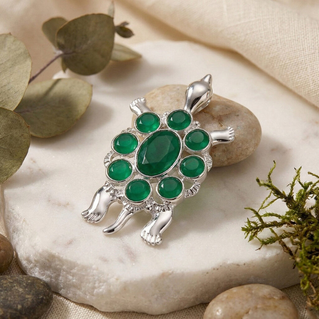 Green Crystal Turtle Brooch for Men Women | Bridal Jewellery India