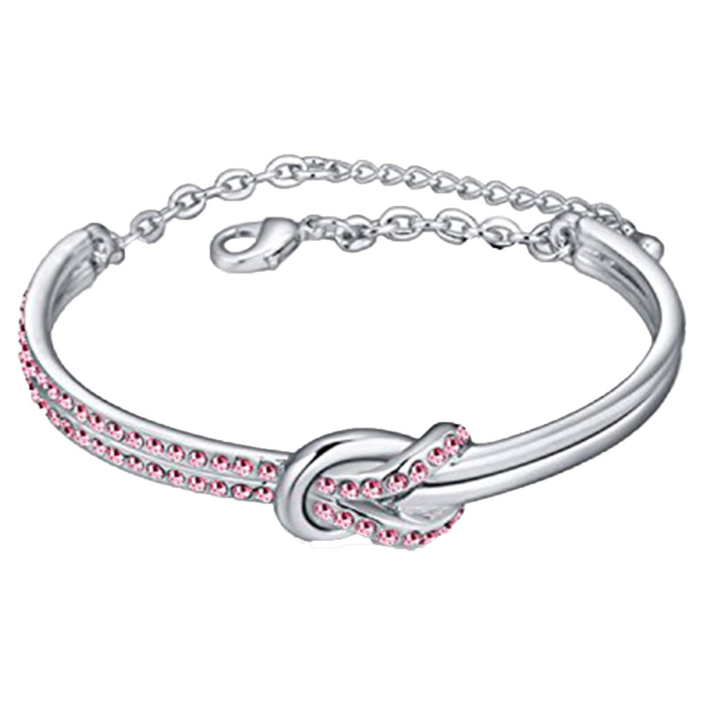 Cute Knot Bracelet in Rhodium with Pink Crystals | Bridal Jewellery India