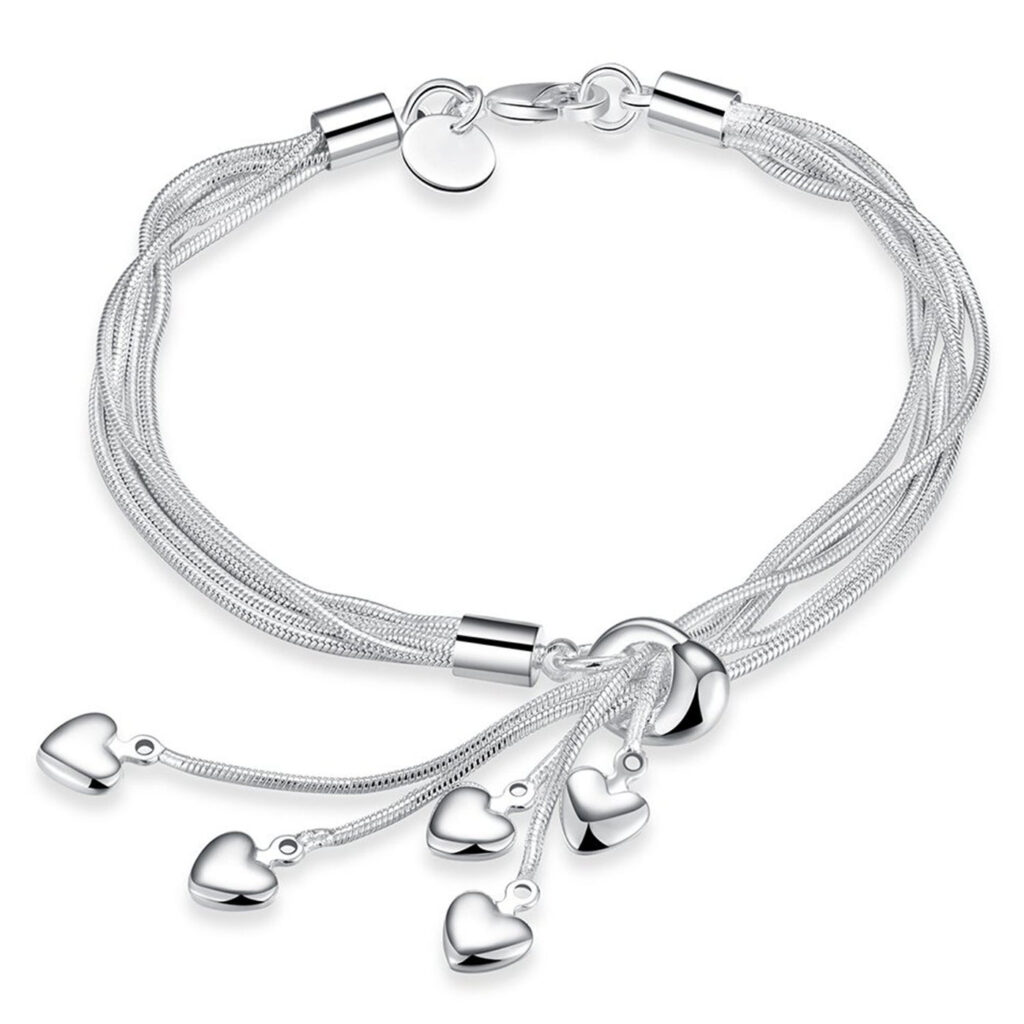 Rhodium Heart Charm Bracelet Women Occasion | Bridal Jewellery India