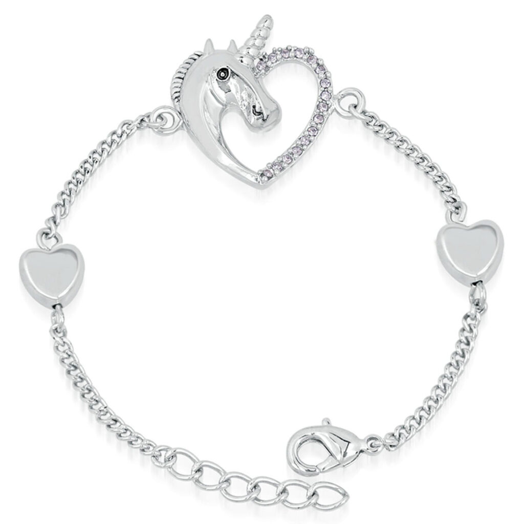 Rhodium Plated Heart Bracelet with Crystal Unicorn for | Bridal Jewellery India