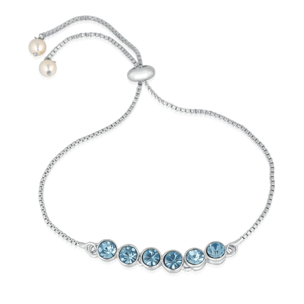Gleaming Blue Solitaire Bracelet in Rhodium | Bridal Jewellery India