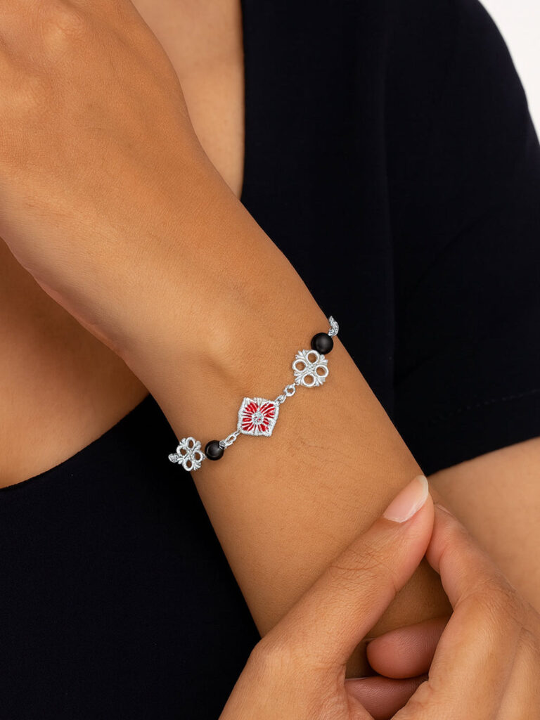 Rhodium Plated Floral Bracelet for Occasion Wear | Bridal Jewellery India