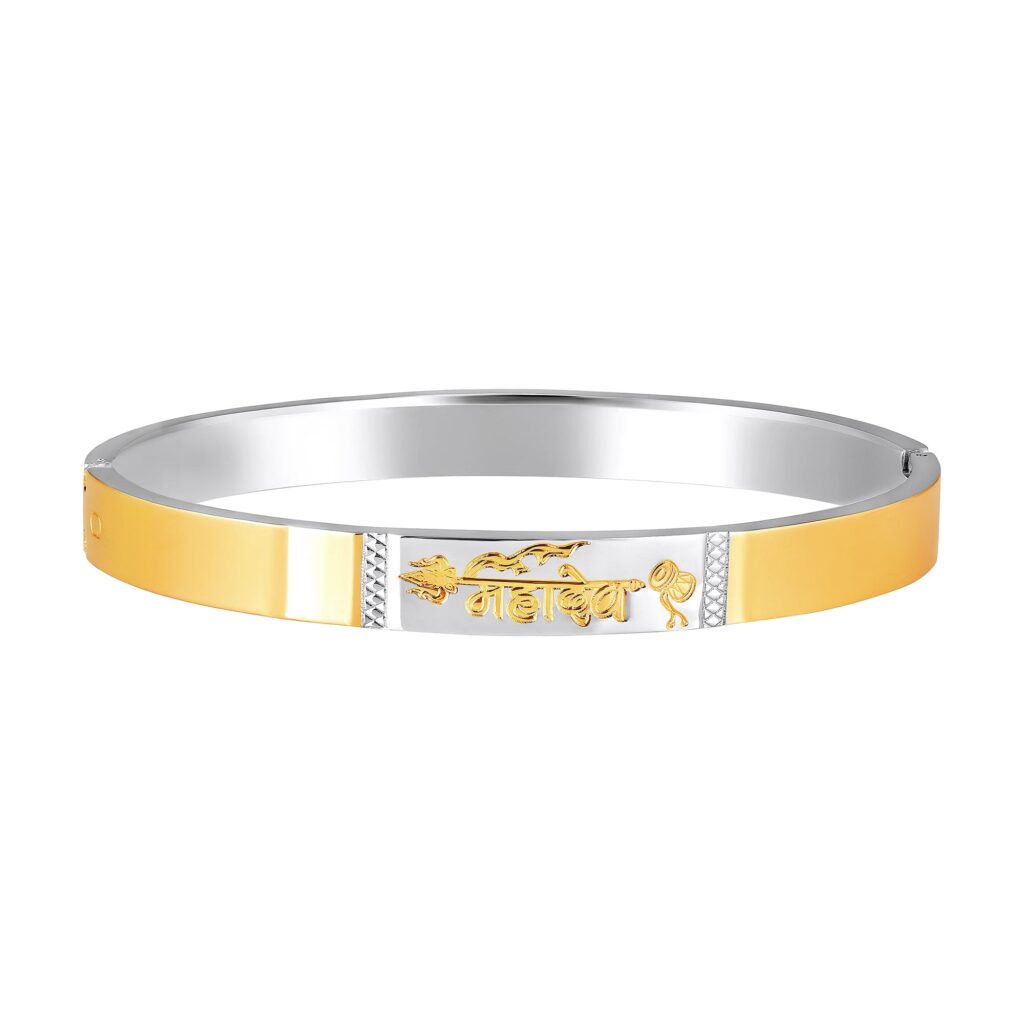 Gold Plateden   Silver Kada Mahadev Bracelet for Men | Bridal Jewellery India