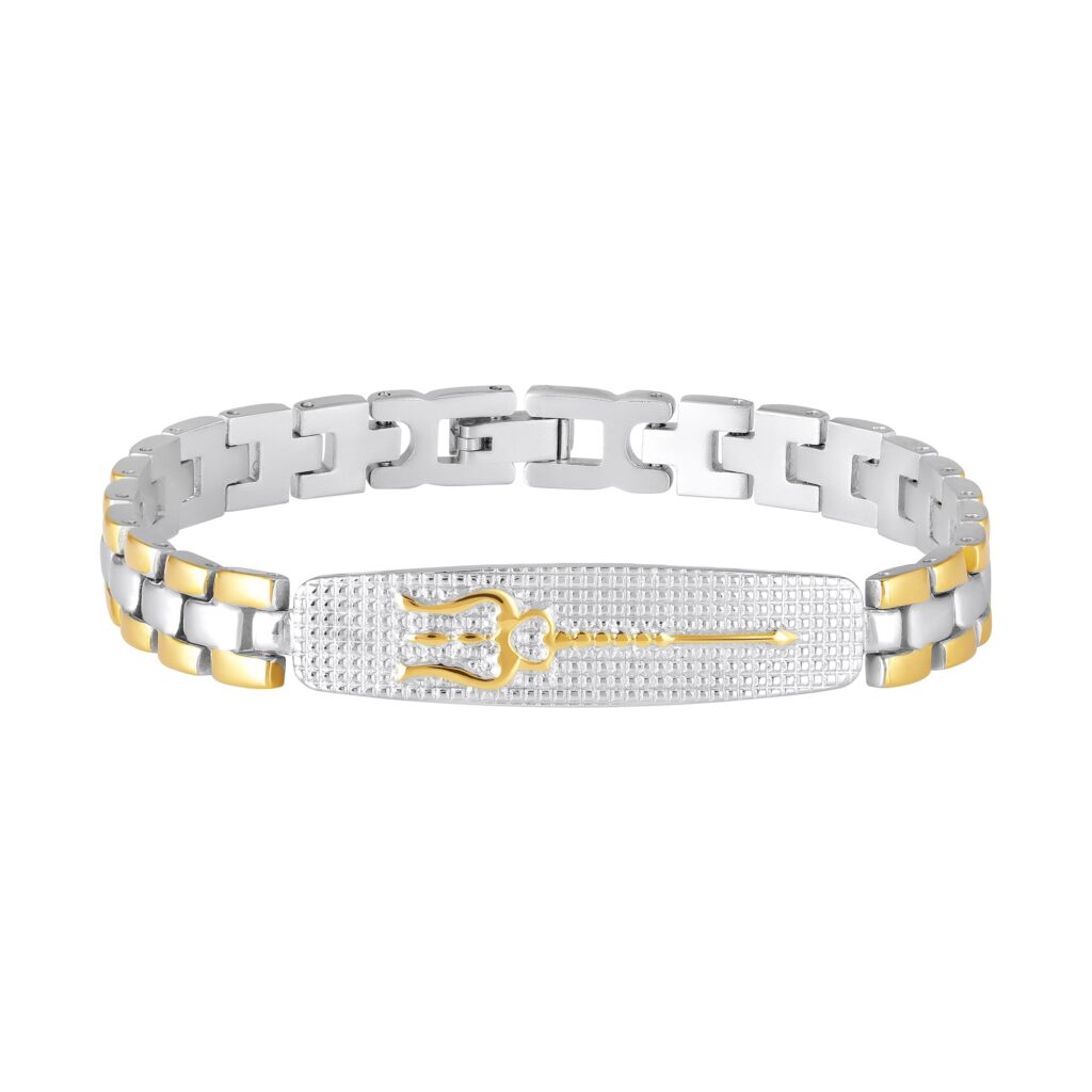 Dual Tone Bracelet in Premium Silver for Men | Bridal Jewellery India
