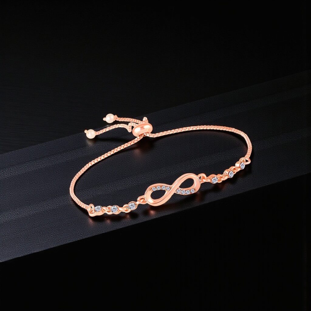 Infinity Rose Gold Plated Bracelet with White Crystals for Women | Bridal Jewellery India