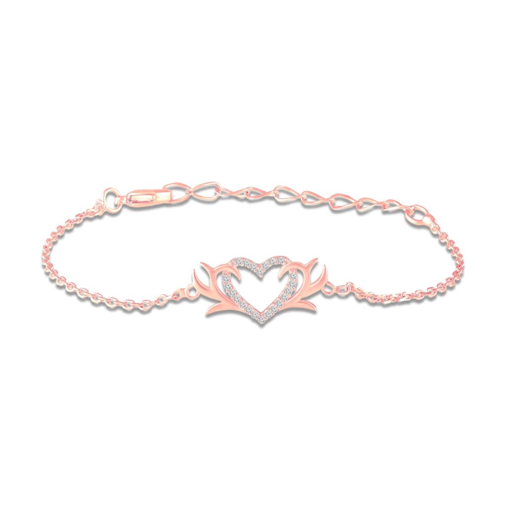 Rose Gold Plated Heart Bracelet for Valentine's Day | Bridal Jewellery India
