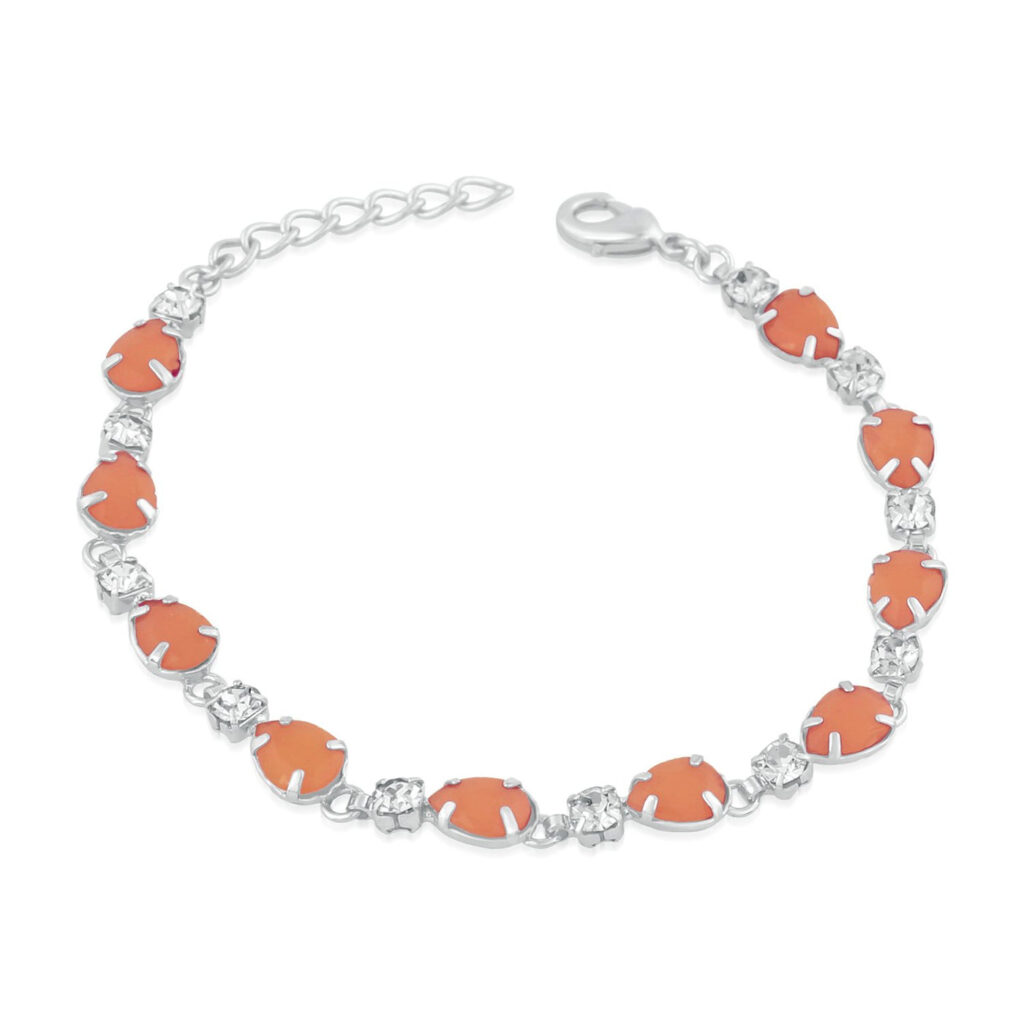 Orange Crystal Link Bracelet in Rhodium for Girls | Bridal Jewellery India