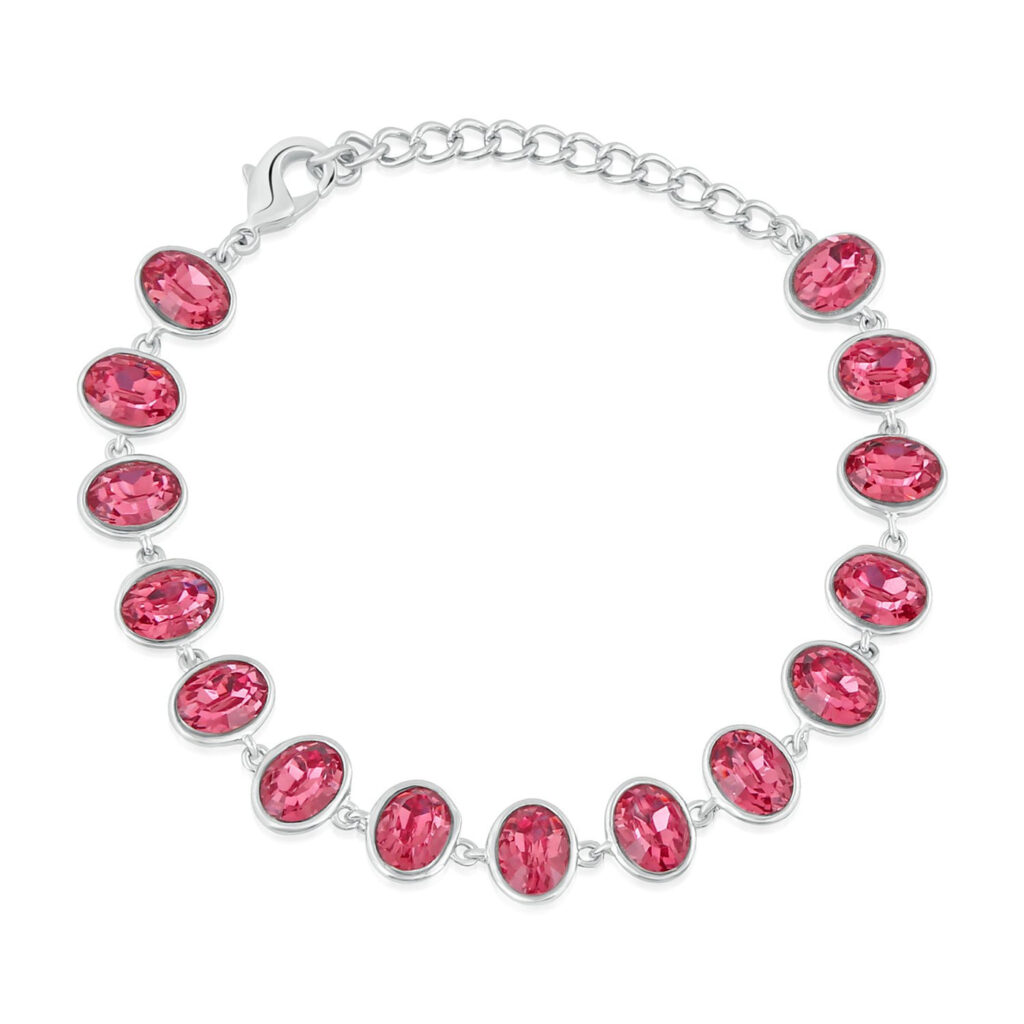 Gleaming Pink Crystals Bracelet in Rhodium for Women | Bridal Jewellery India