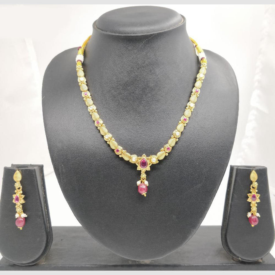 Pota Stone and Pearl Necklace in Brass and Copper | Bridal Jewellery India
