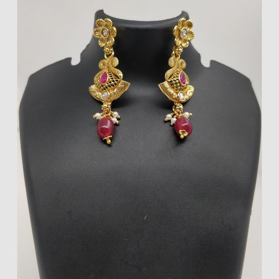 Pota Stone and Pearl Necklace in Brass and Copper | Bridal Jewellery India