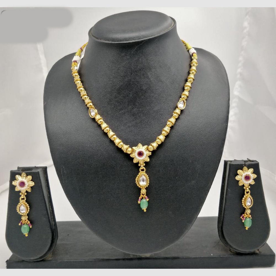 Pota Stone and Pearl in Brass and Copper Rajwadi Necklace | Bridal Jewellery India