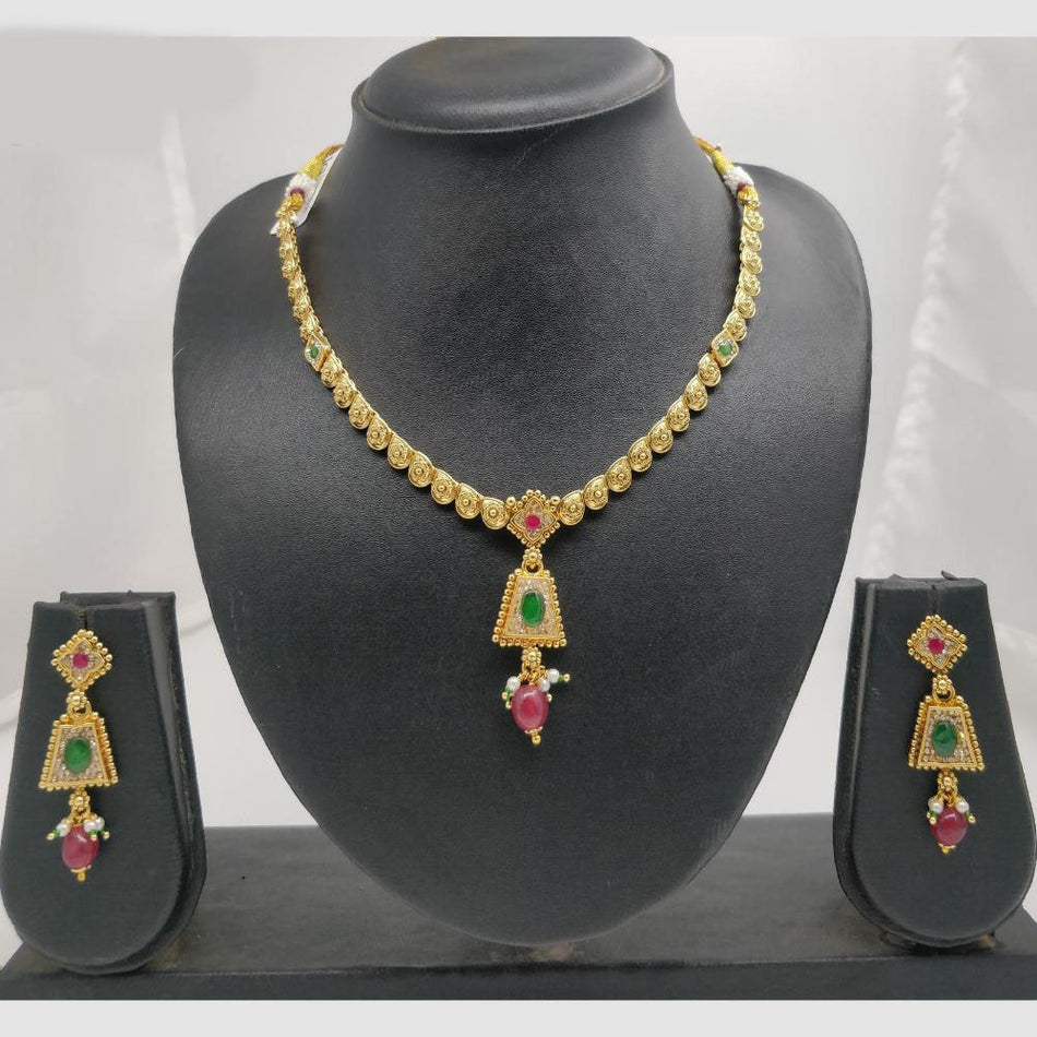 Pota Stone Pearl Necklace in Brass Copper | Bridal Jewellery India