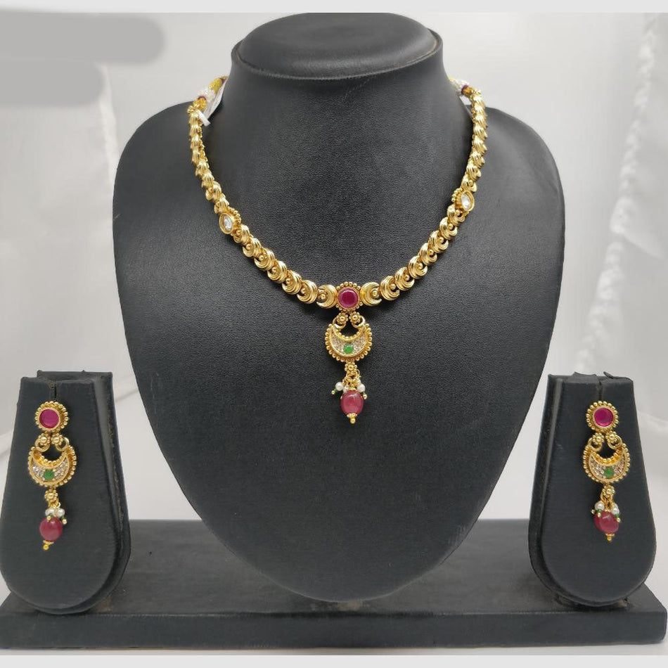 Pota Stone Rajwadi Necklace in Brass Copper | Bridal Jewellery India