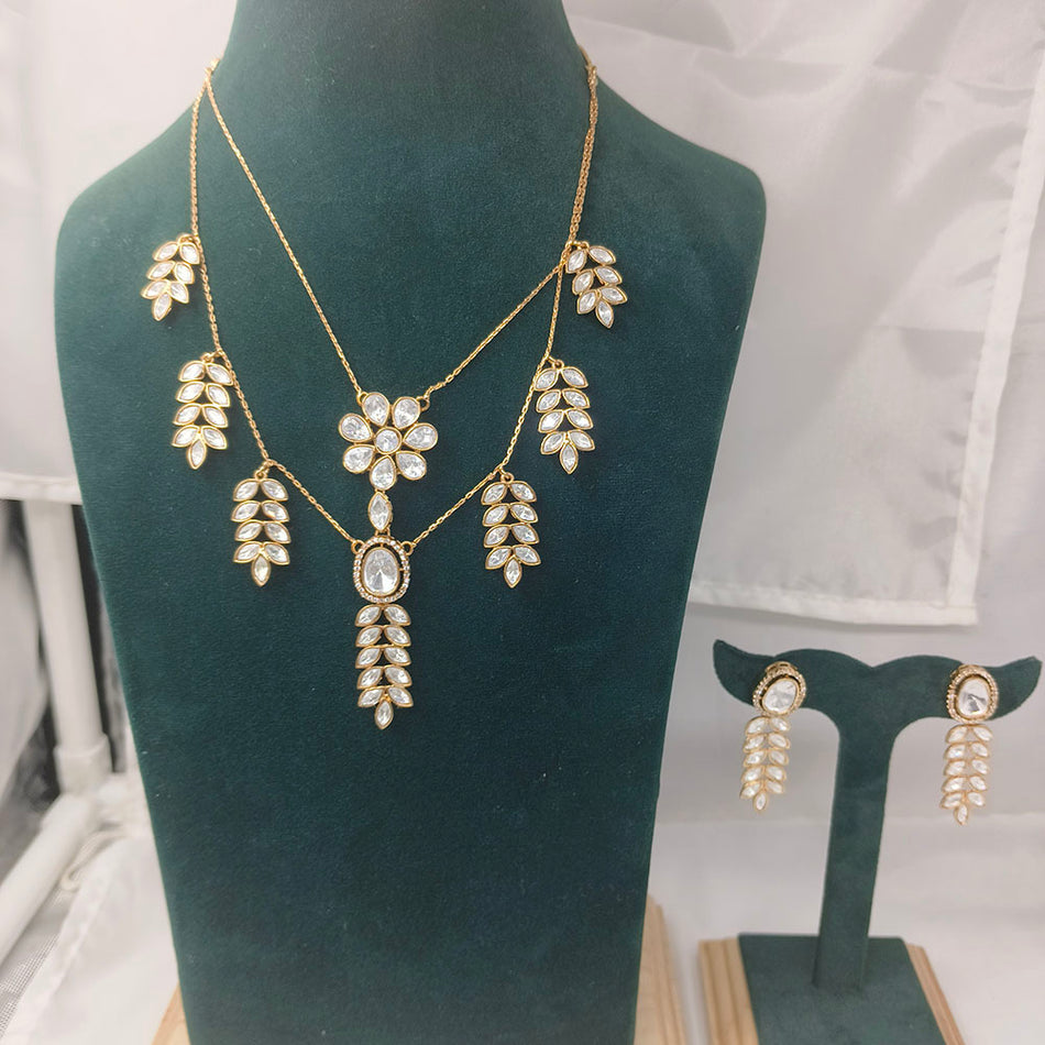 Kundan Necklace in Platinum with Earrings Set | Bridal Jewellery India