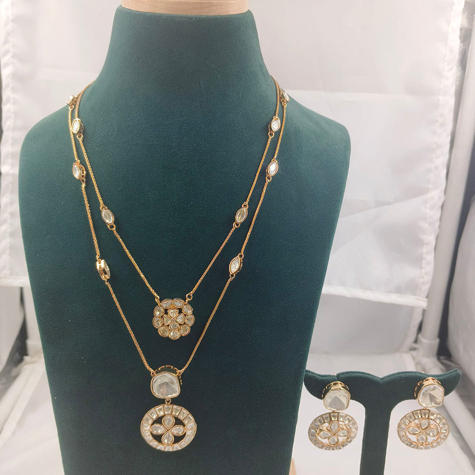 Kundan Necklace in Gold Plated with Earrings Set | Bridal Jewellery India