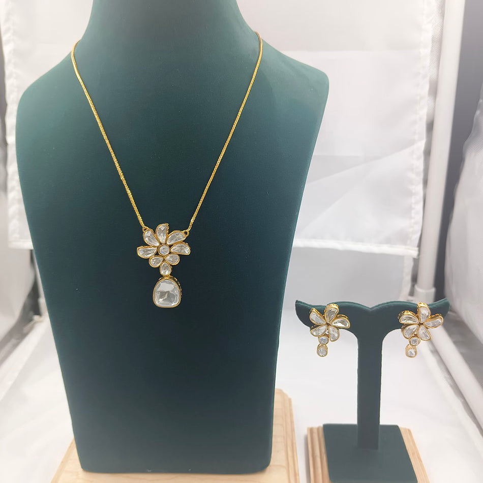 Kundan Necklace in Gold Plated with Earrings Set | Bridal Jewellery India