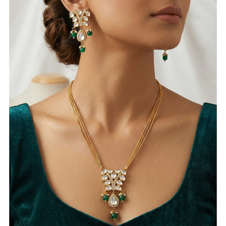 Kundan Choker Necklace in Gold Plated with Polki Gems | Bridal Jewellery India