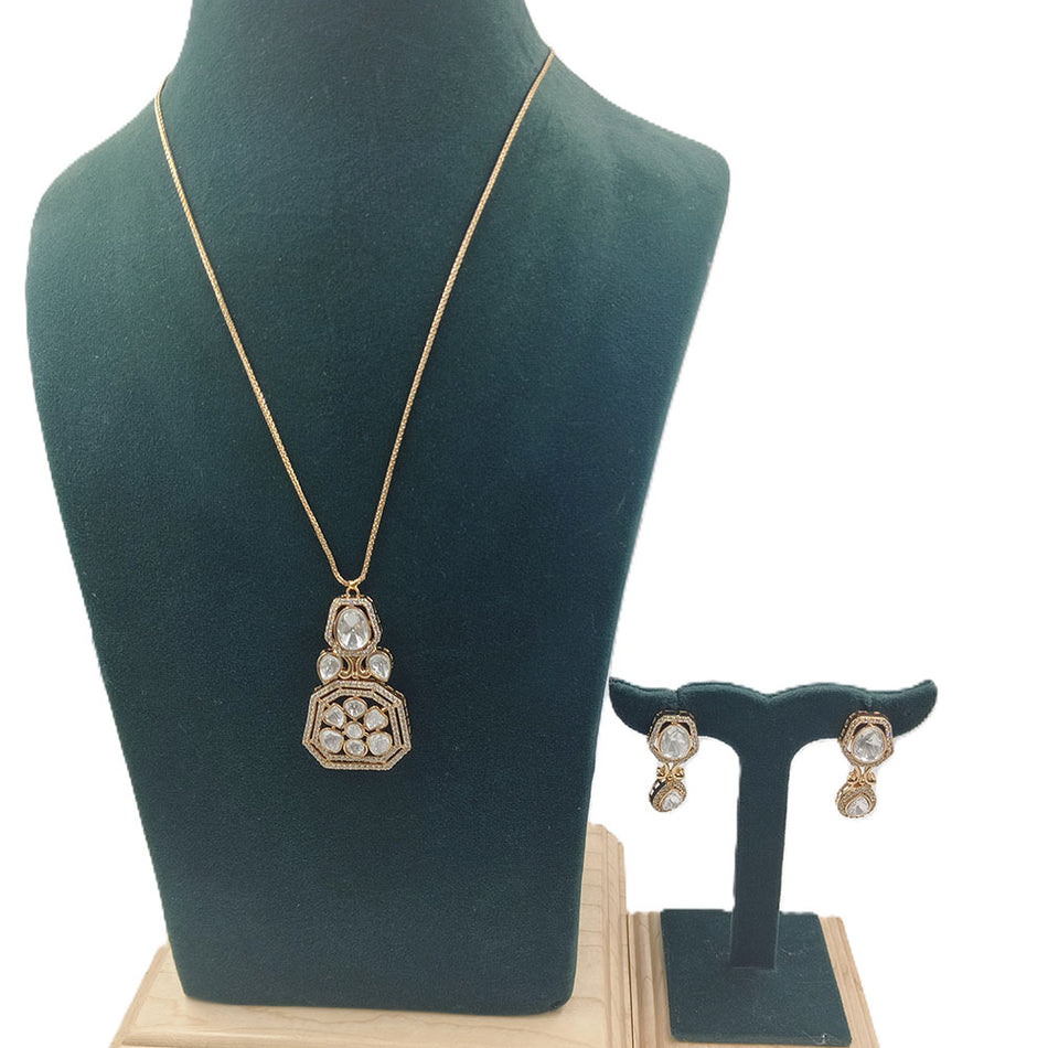 Kundan Necklace in Gold Plated with Earrings Set | Bridal Jewellery India