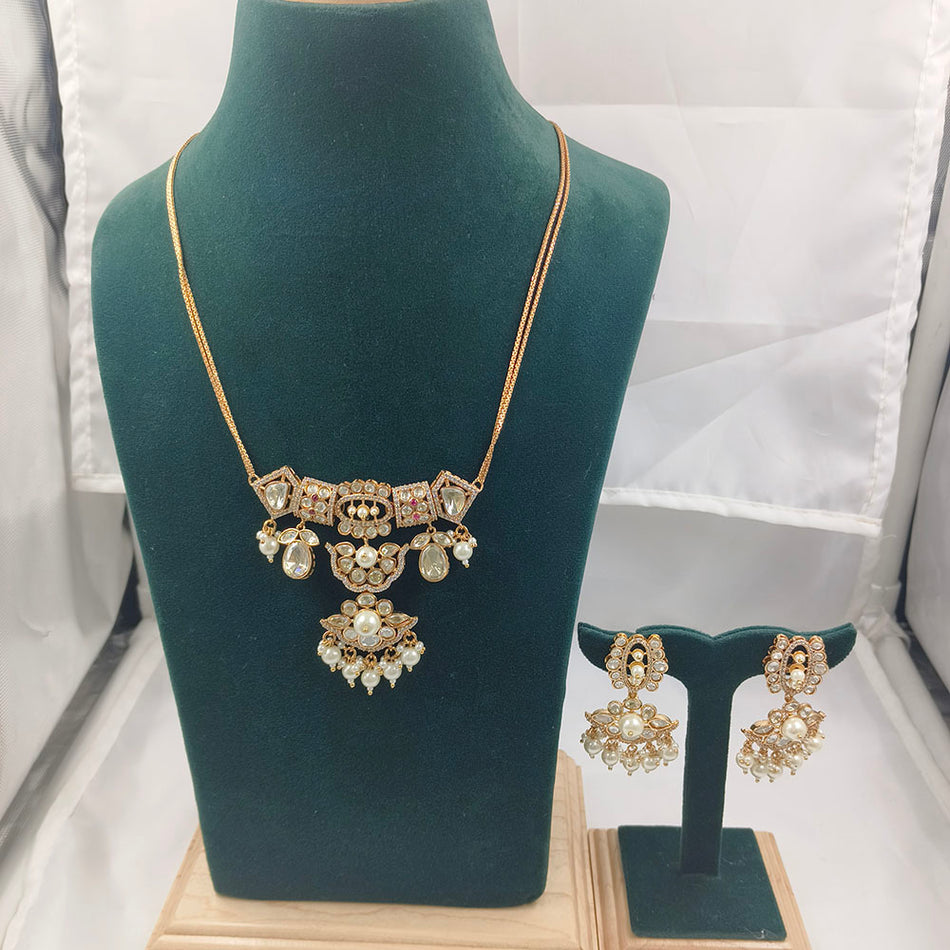 Kundan Necklace in Gold Plated with Polki Beads | Bridal Jewellery India