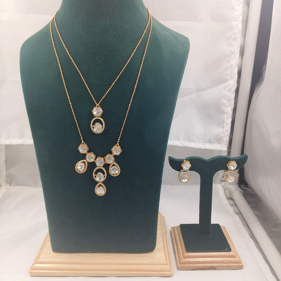 Kundan Necklace in Gold Plated with Earrings Set | Bridal Jewellery India