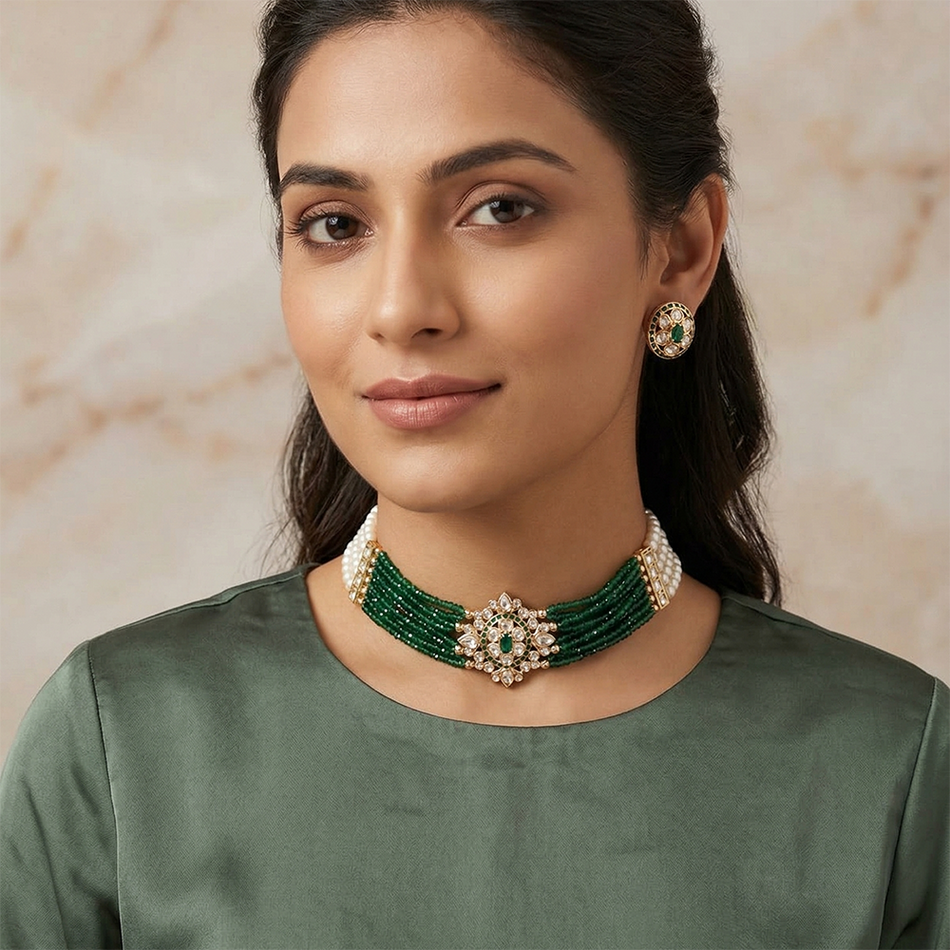 Kundan Choker Necklace in Gold Tone for Bridal Wear | Bridal Jewellery India