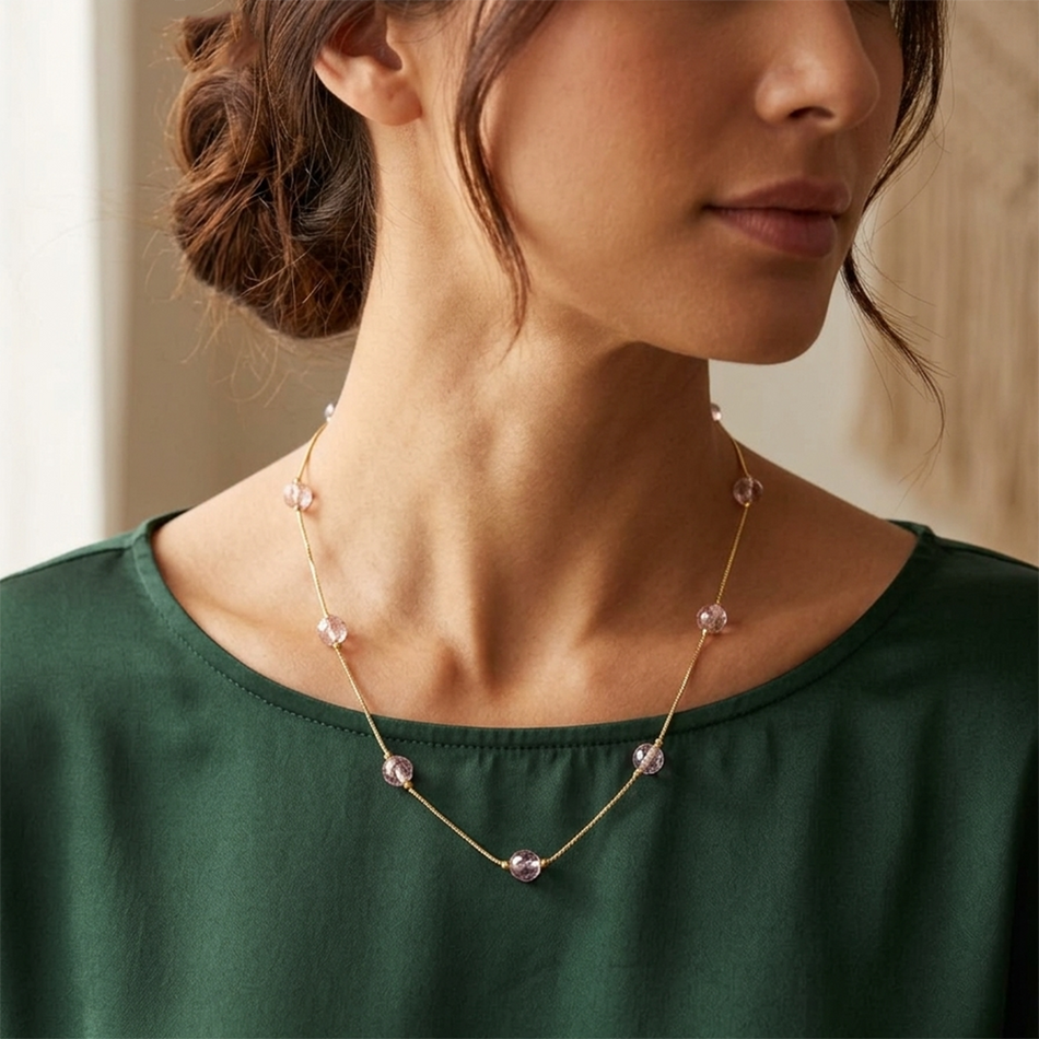 Round Ball Beads Necklace in Silver | Bridal Jewellery India