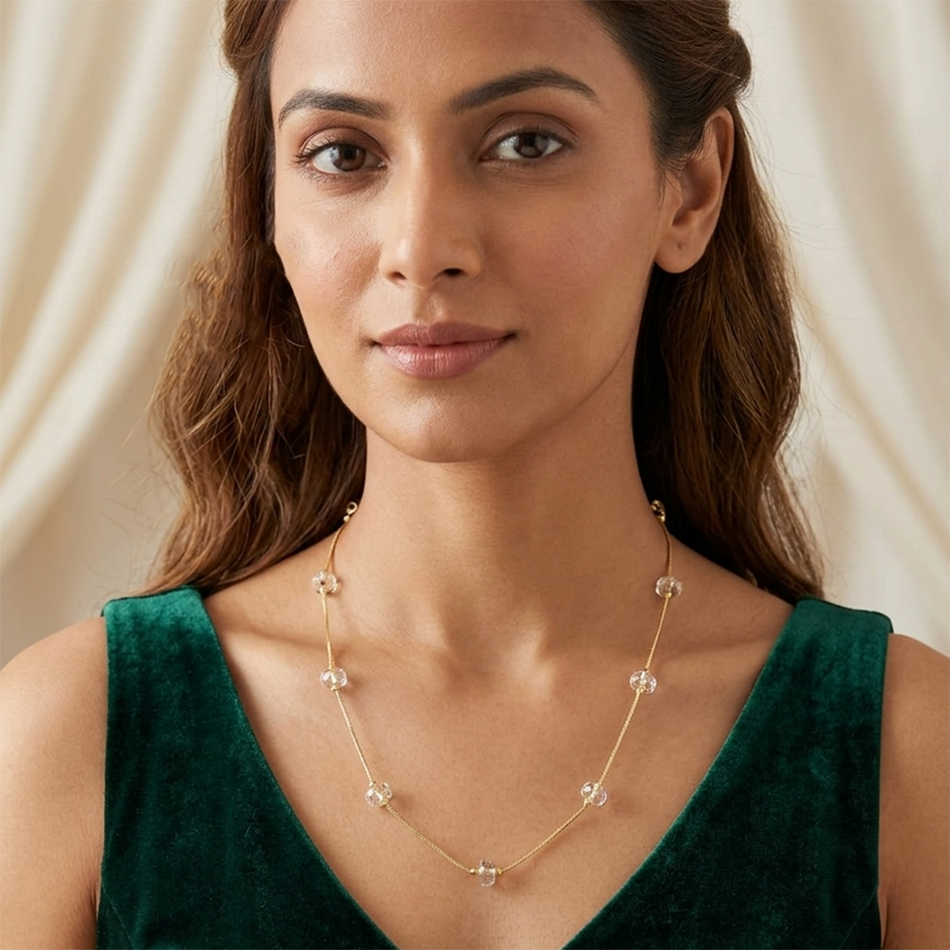 Rose Gold Plated Beaded Necklace | Bridal Jewellery India