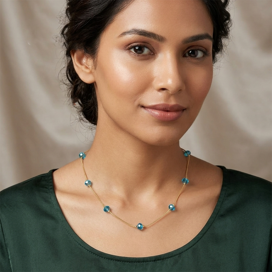 Round Ball Beads Necklace in Sterling Silver | Bridal Jewellery India