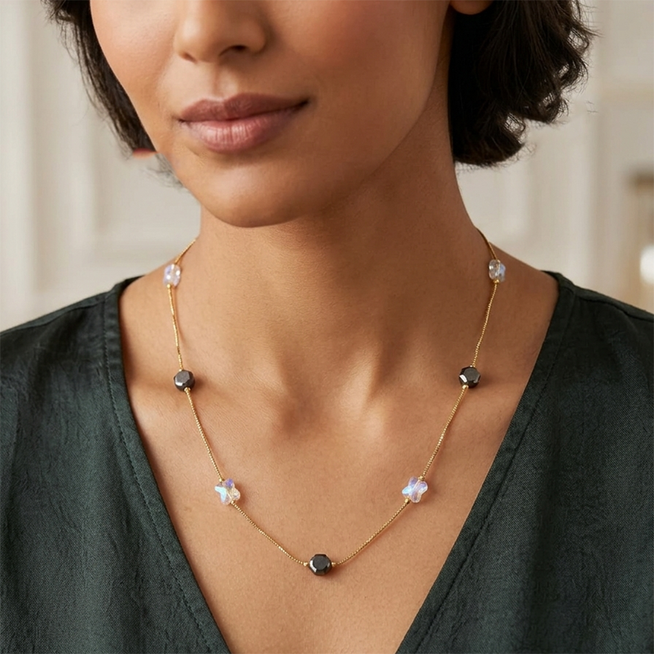 Oblong Beads Necklace in Sterling Silver | Bridal Jewellery India